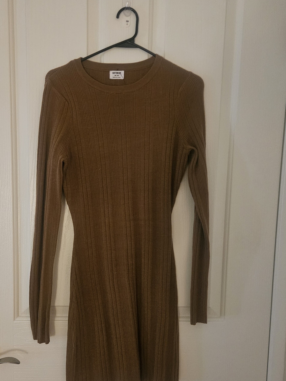 Cotton On Ribbed Long Sleeve Dress in Camel Brown